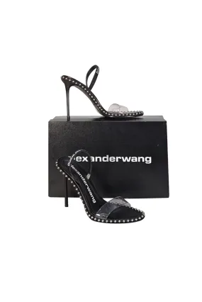 Alexander Wang - Black Studded Trim "Nova" Logo Elastic Open Toe Pumps Sz 9
