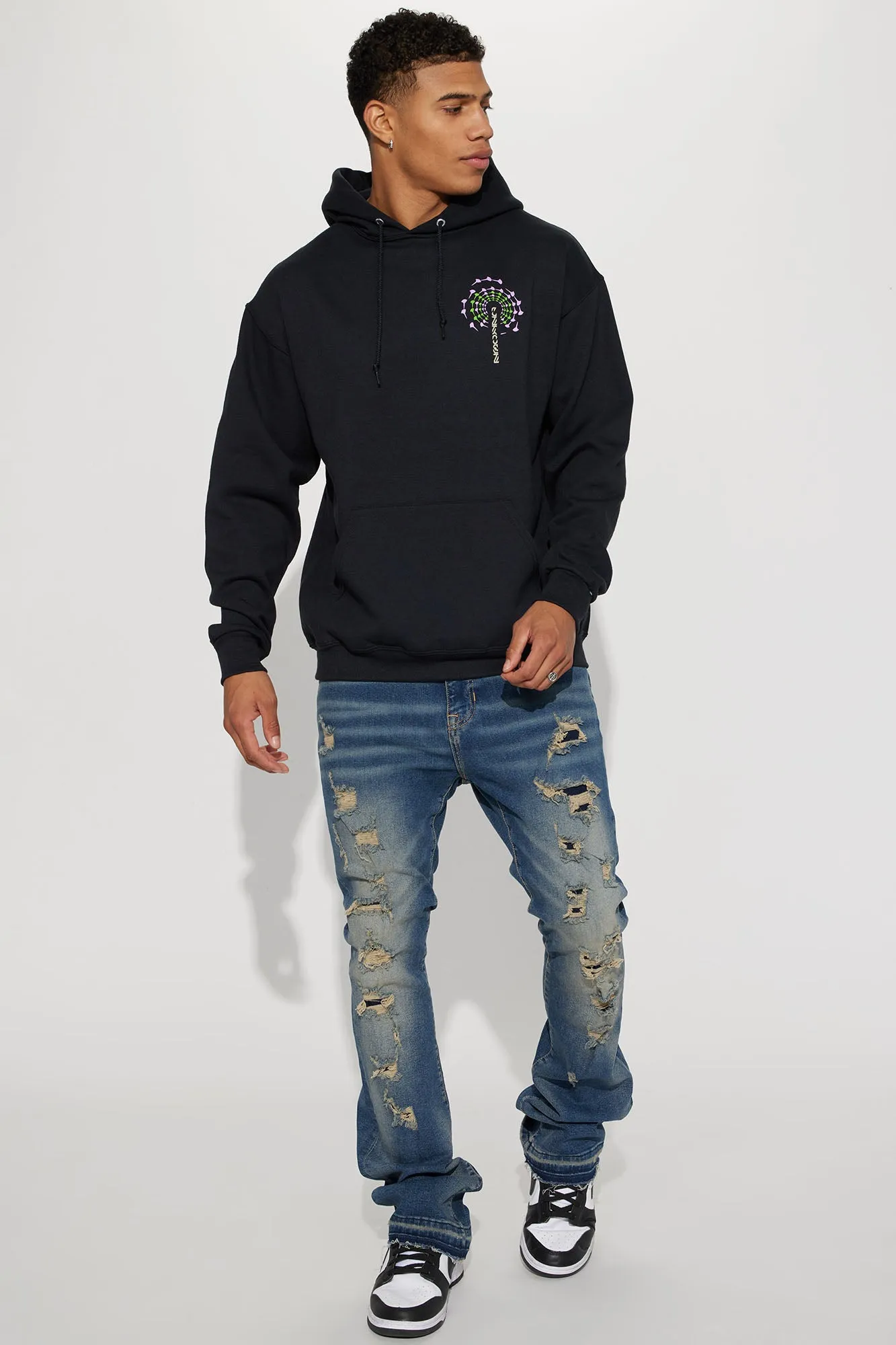 All Distressed Stacked Skinny Flared Jeans - Medium Wash