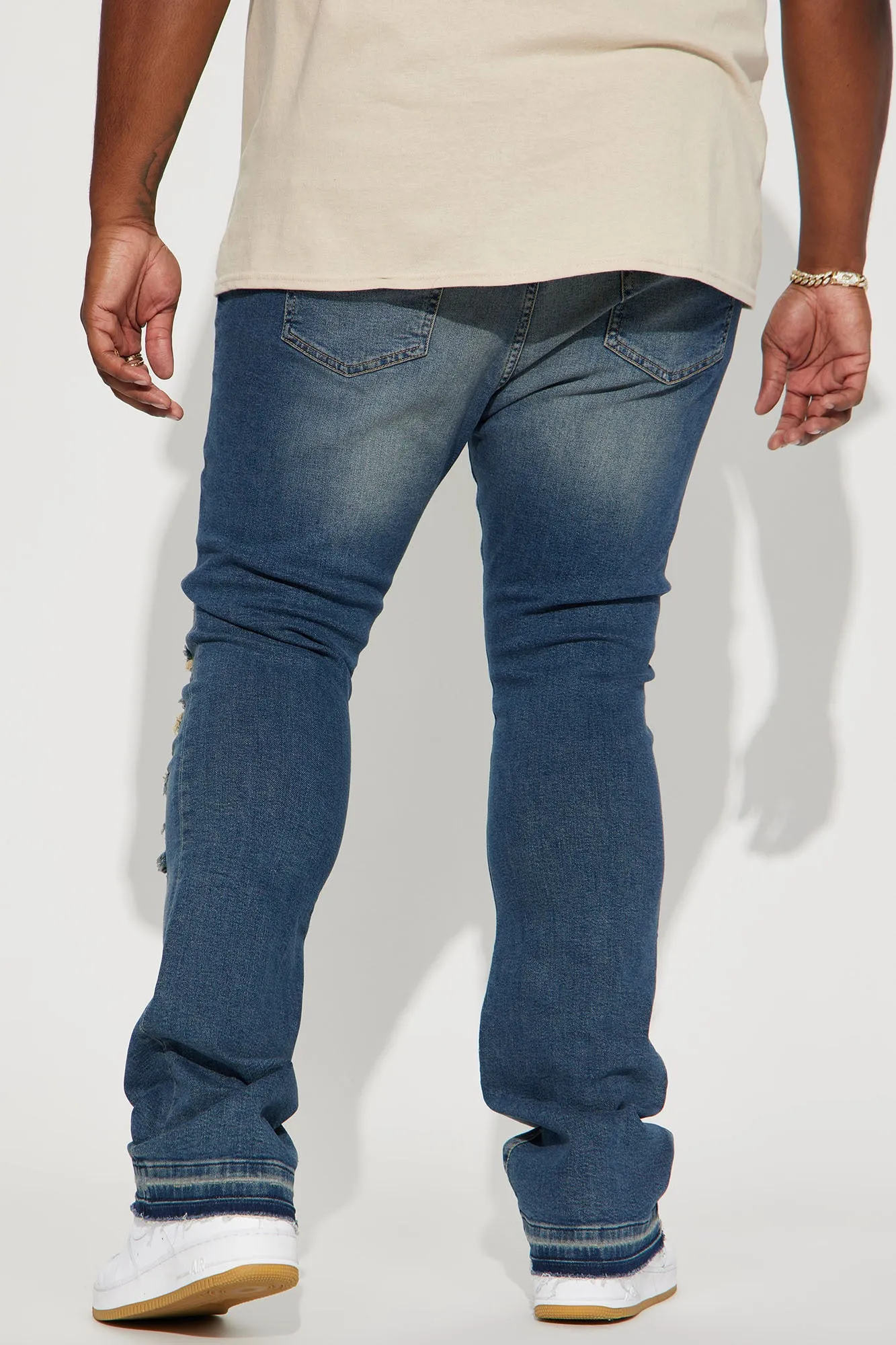 All Distressed Stacked Skinny Flared Jeans - Medium Wash