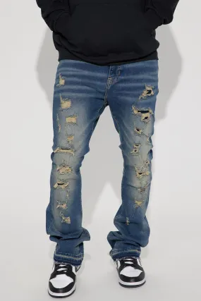 All Distressed Stacked Skinny Flared Jeans - Medium Wash
