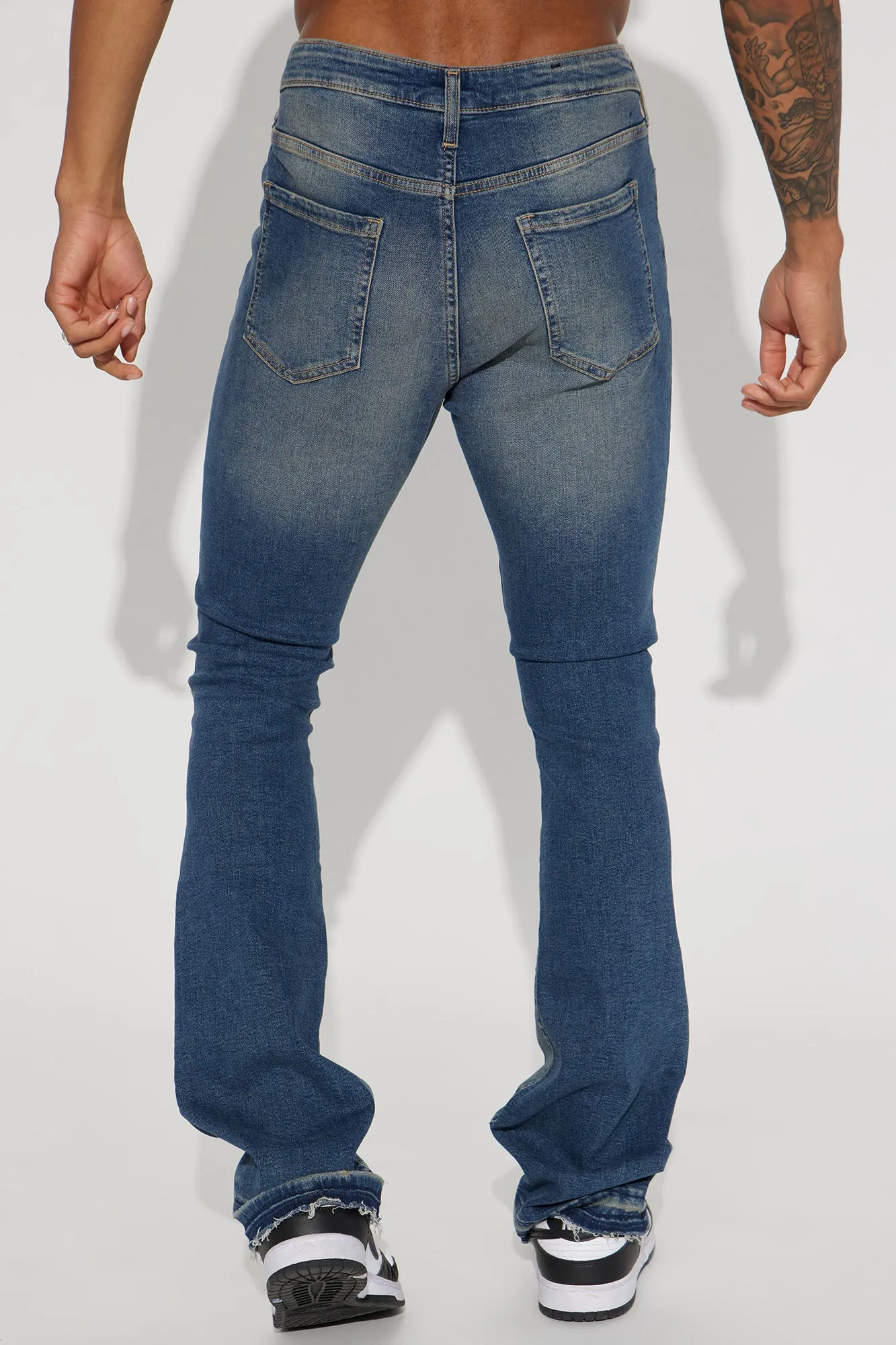 All Distressed Stacked Skinny Flared Jeans - Medium Wash