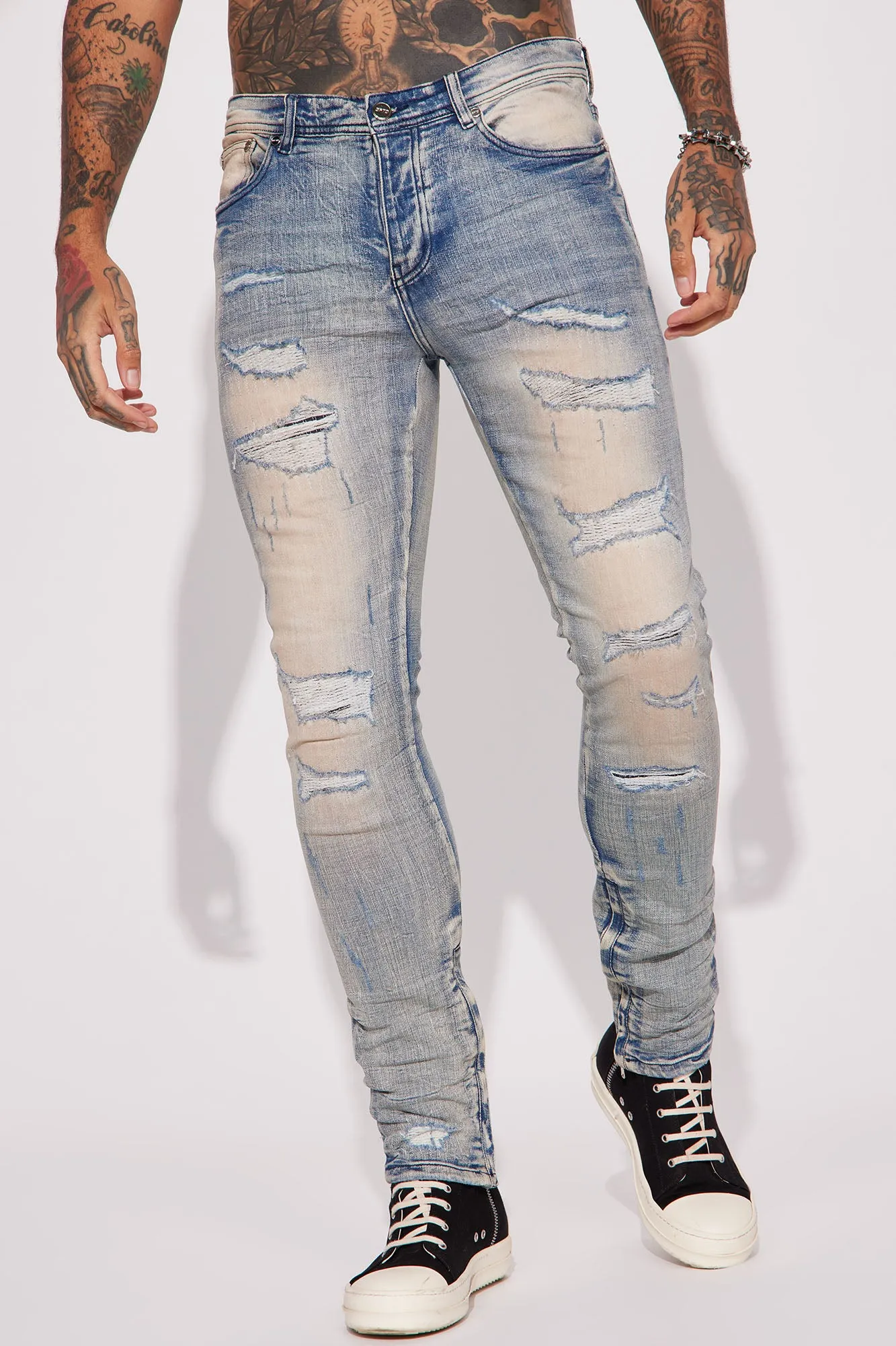 Be Ahead Ankle Zipper Stacked Skinny Jeans - Vintage Blue Wash