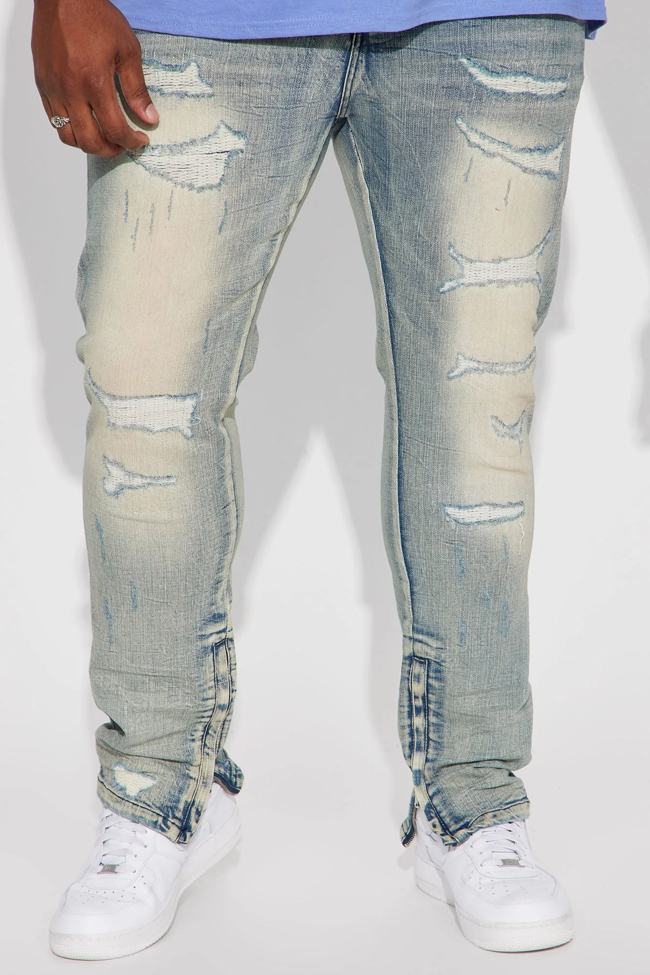 Be Ahead Ankle Zipper Stacked Skinny Jeans - Vintage Blue Wash