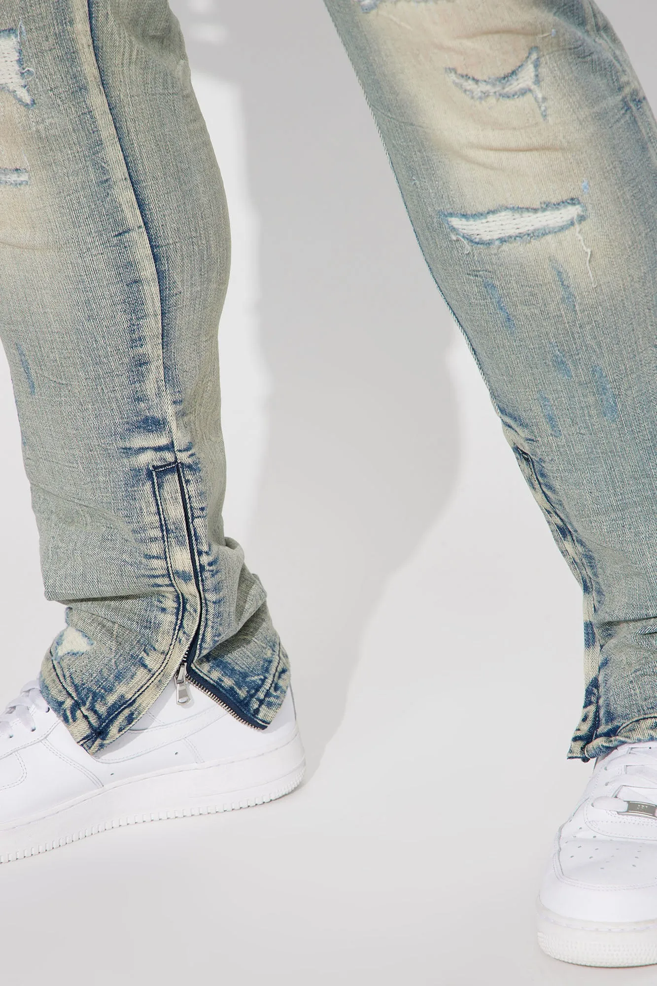 Be Ahead Ankle Zipper Stacked Skinny Jeans - Vintage Blue Wash