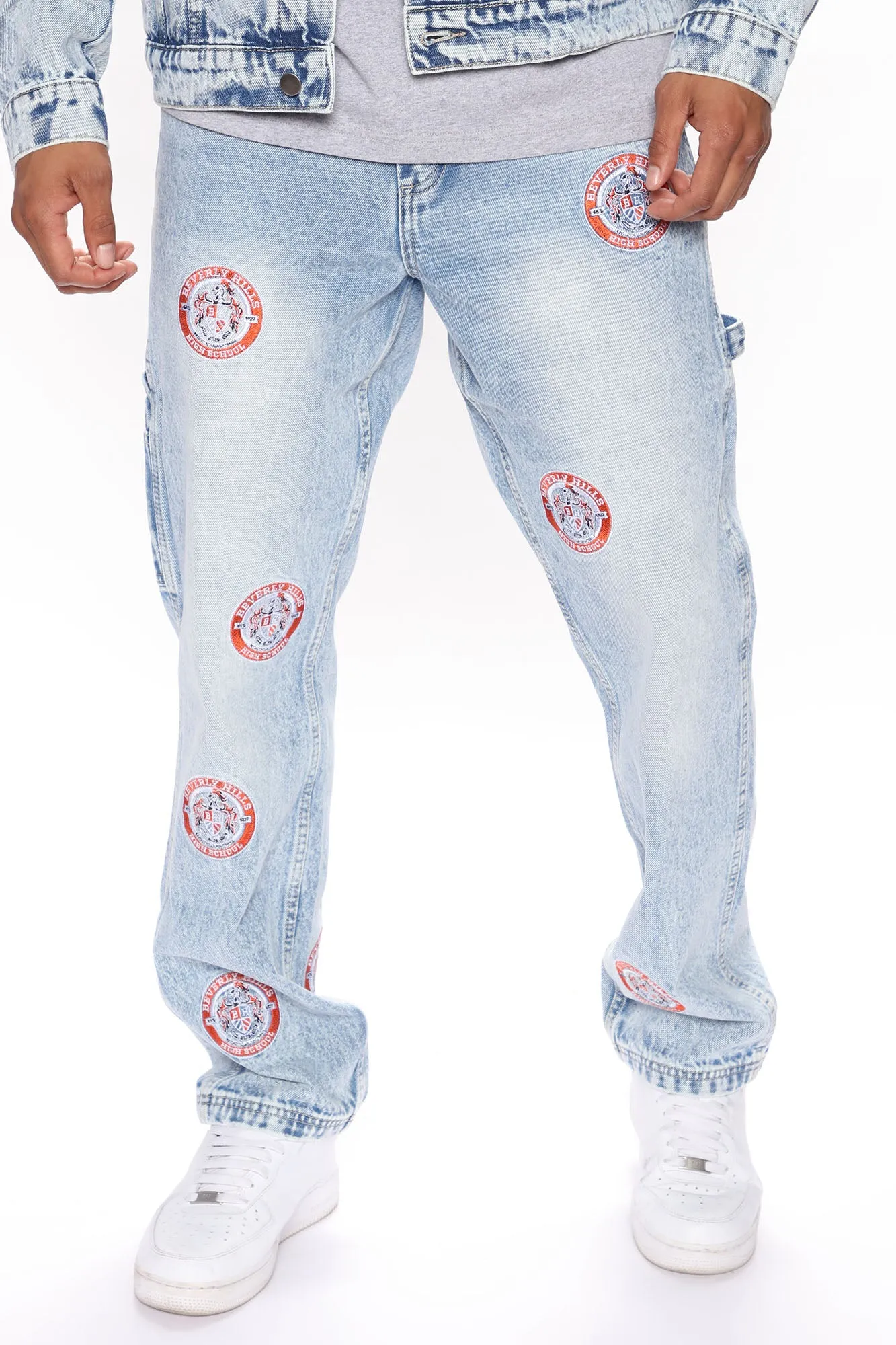 Beverly Hills High Patched Carpenter Jeans - Light Wash