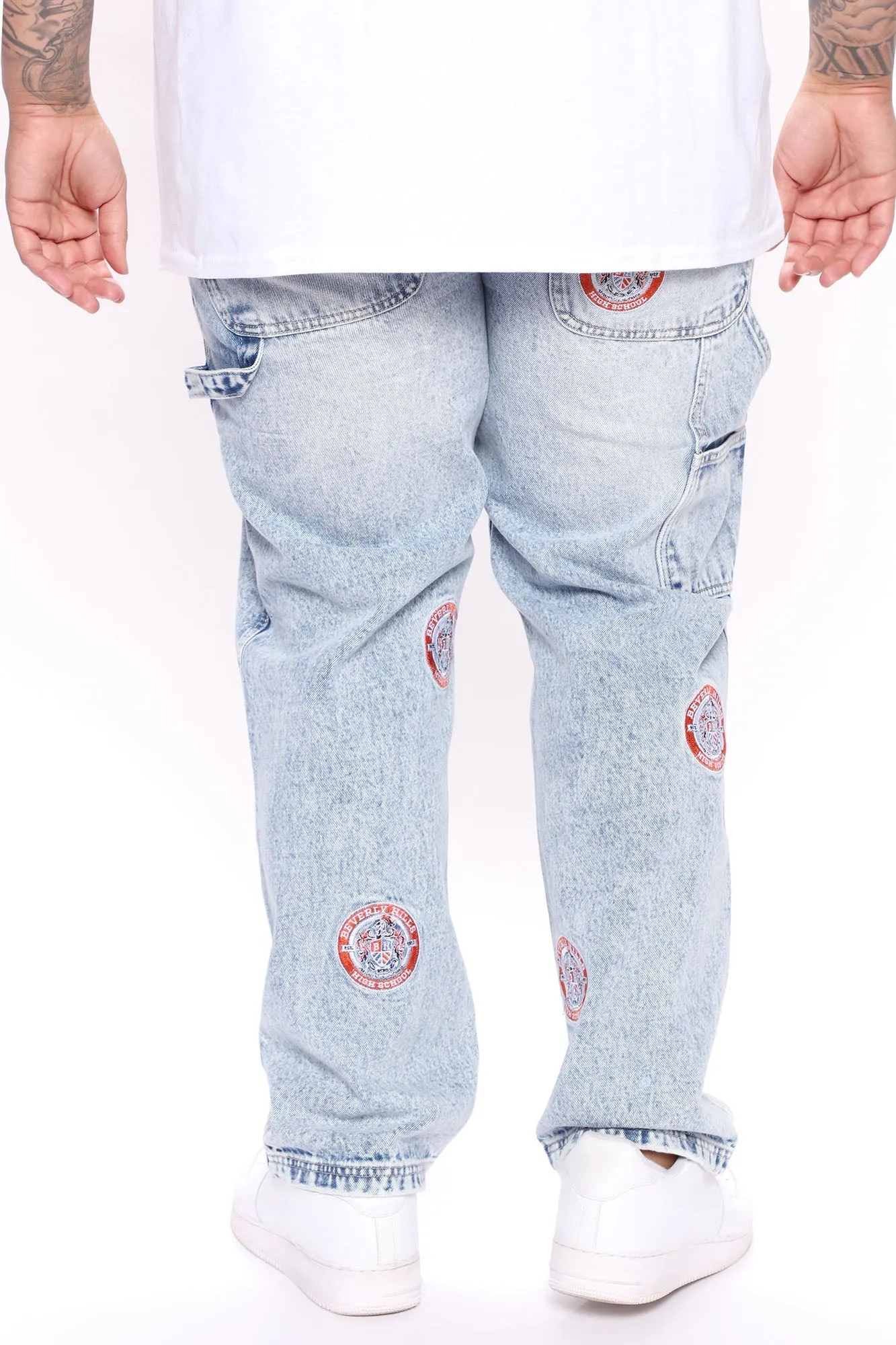 Beverly Hills High Patched Carpenter Jeans - Light Wash