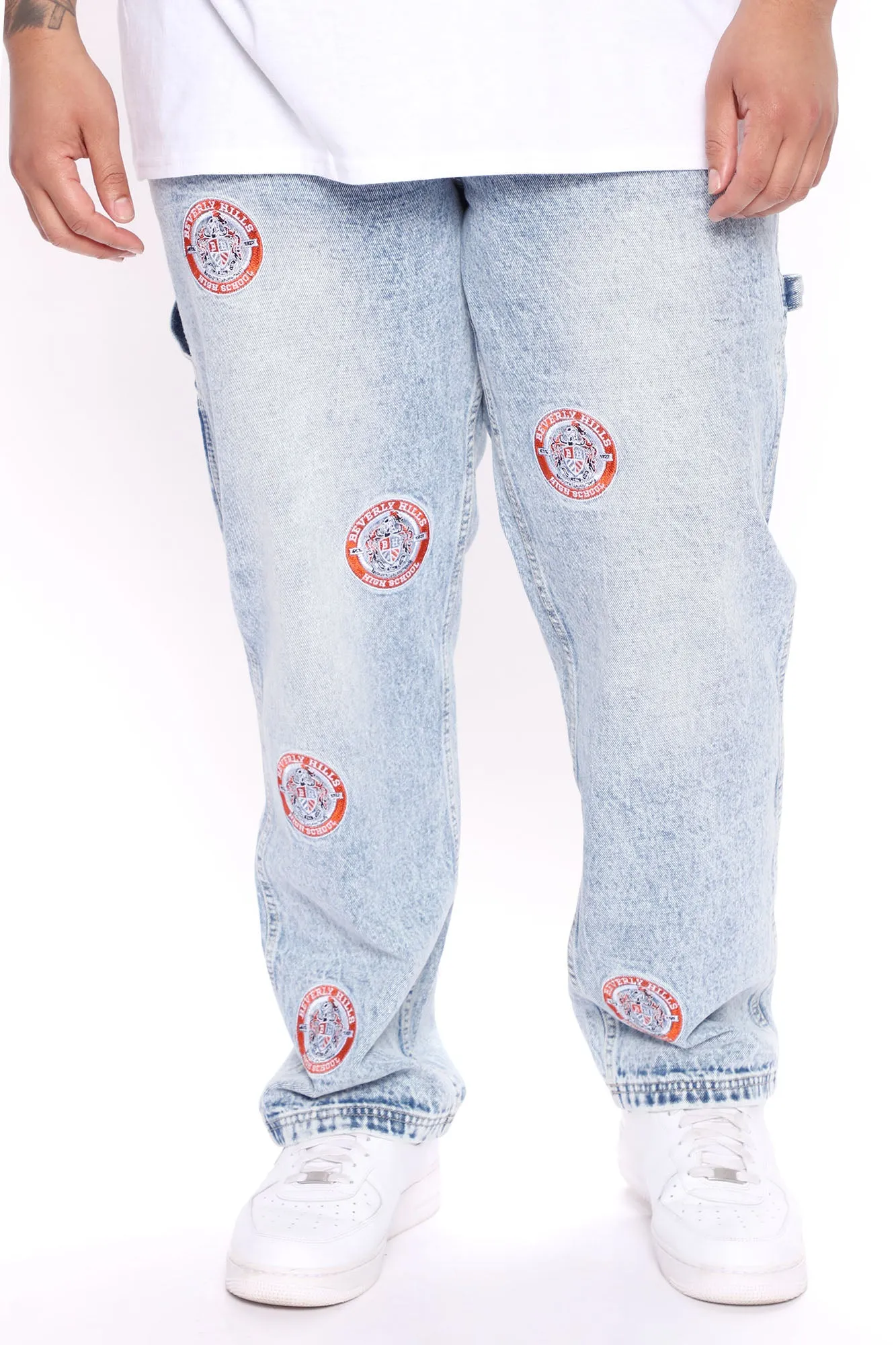 Beverly Hills High Patched Carpenter Jeans - Light Wash