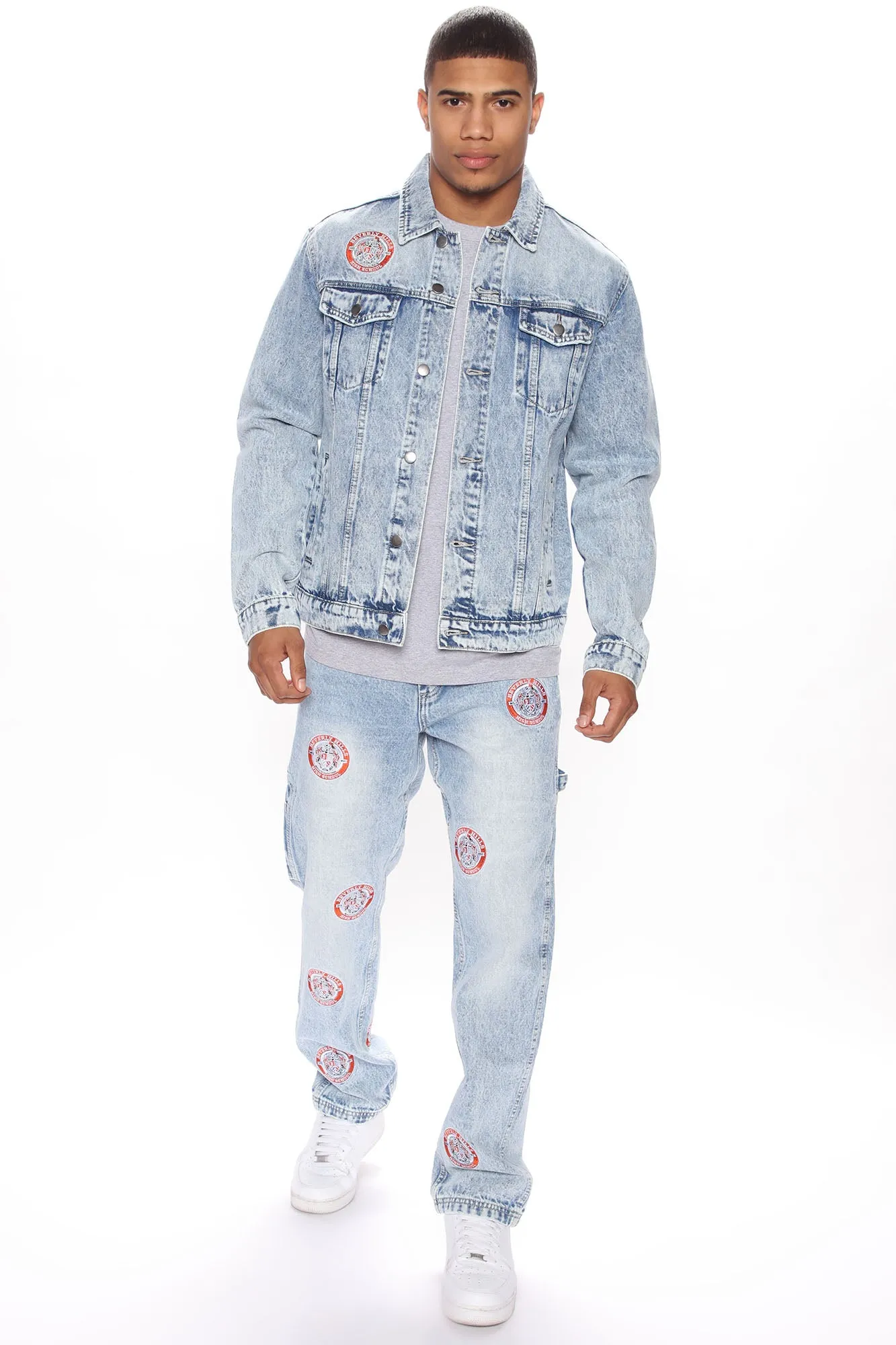Beverly Hills High Patched Carpenter Jeans - Light Wash