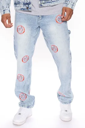 Beverly Hills High Patched Carpenter Jeans - Light Wash