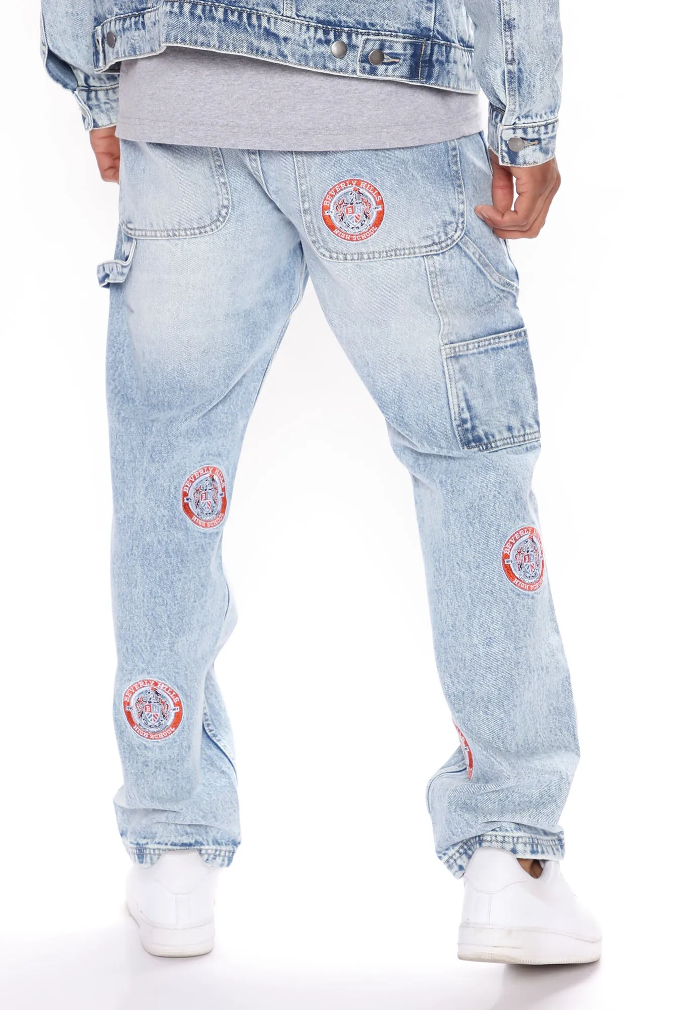 Beverly Hills High Patched Carpenter Jeans - Light Wash