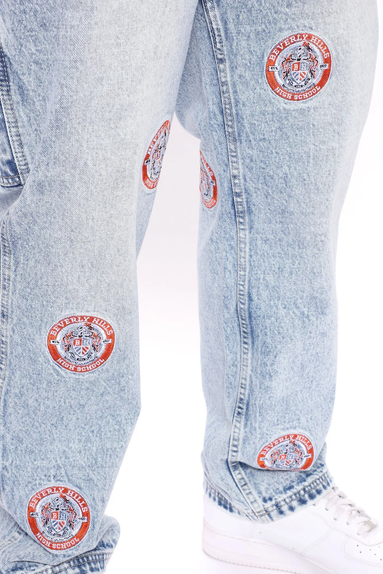 Beverly Hills High Patched Carpenter Jeans - Light Wash