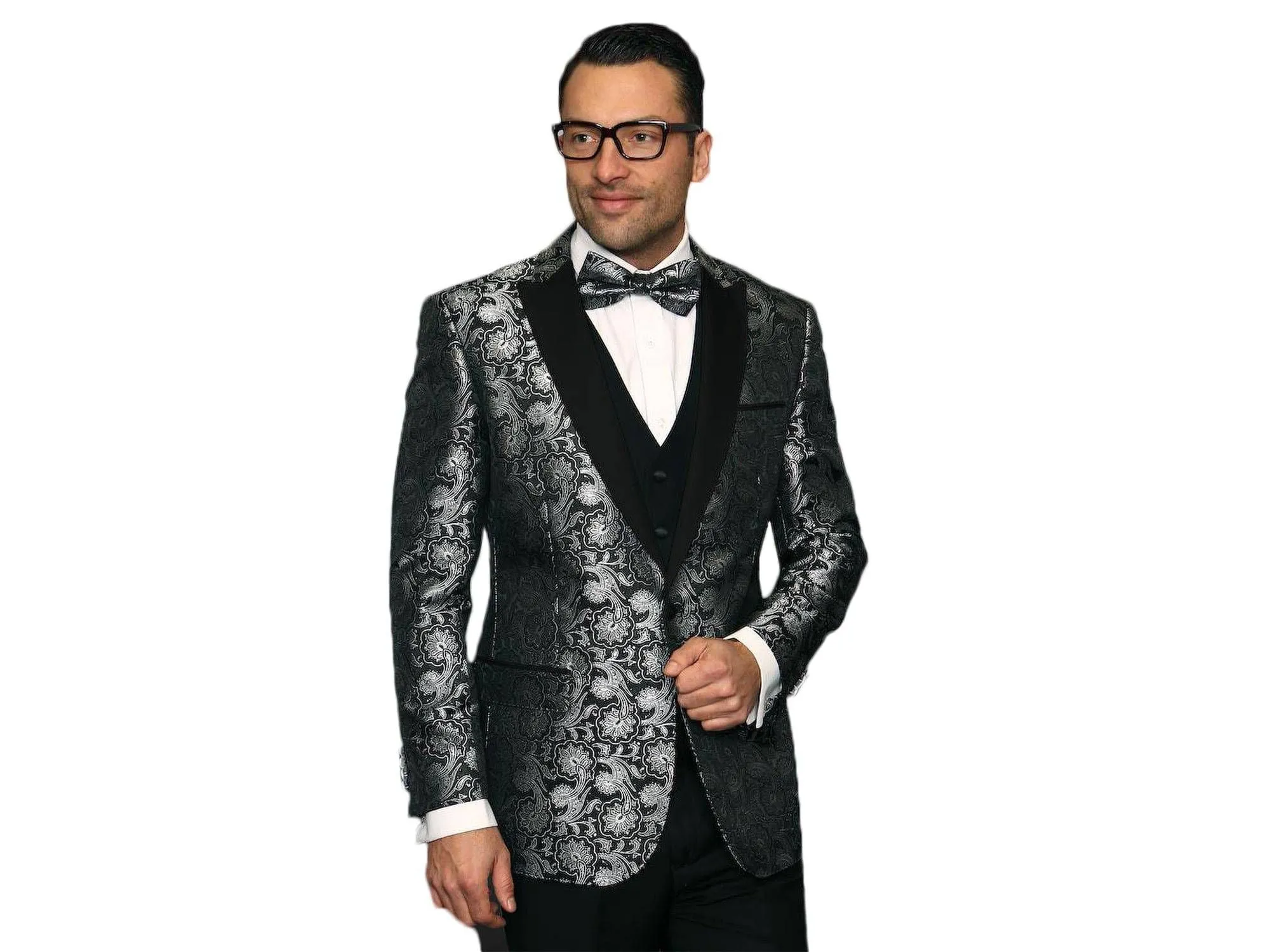 Black & Grey Belagio Paisley Dinner Jacket Tuxedo Rental