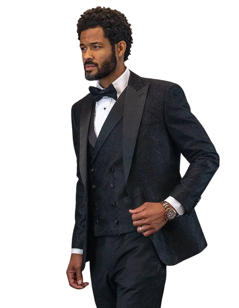 Black Chevron Weave Peak Lapel Tuxedo Rental