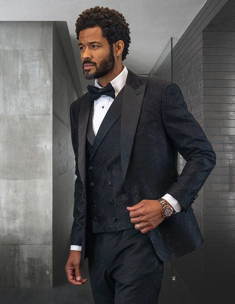 Black Chevron Weave Peak Lapel Tuxedo Rental