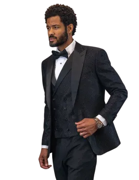Black Chevron Weave Peak Lapel Tuxedo Rental