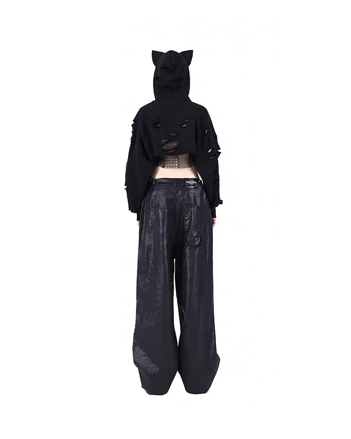 Black Shiny Zip-Up Jeans