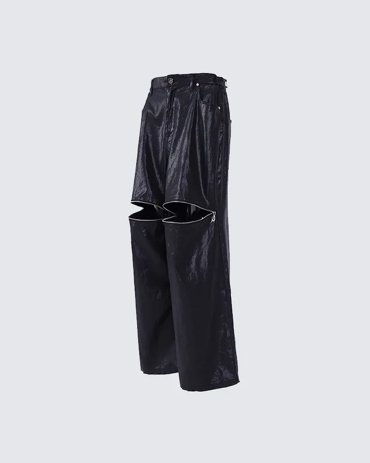 Black Shiny Zip-Up Jeans