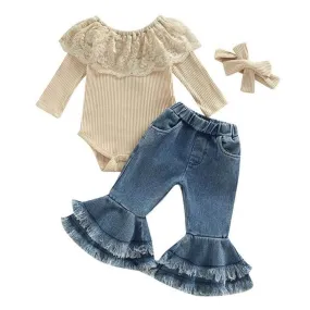 Boho Flared Jeans Baby Set