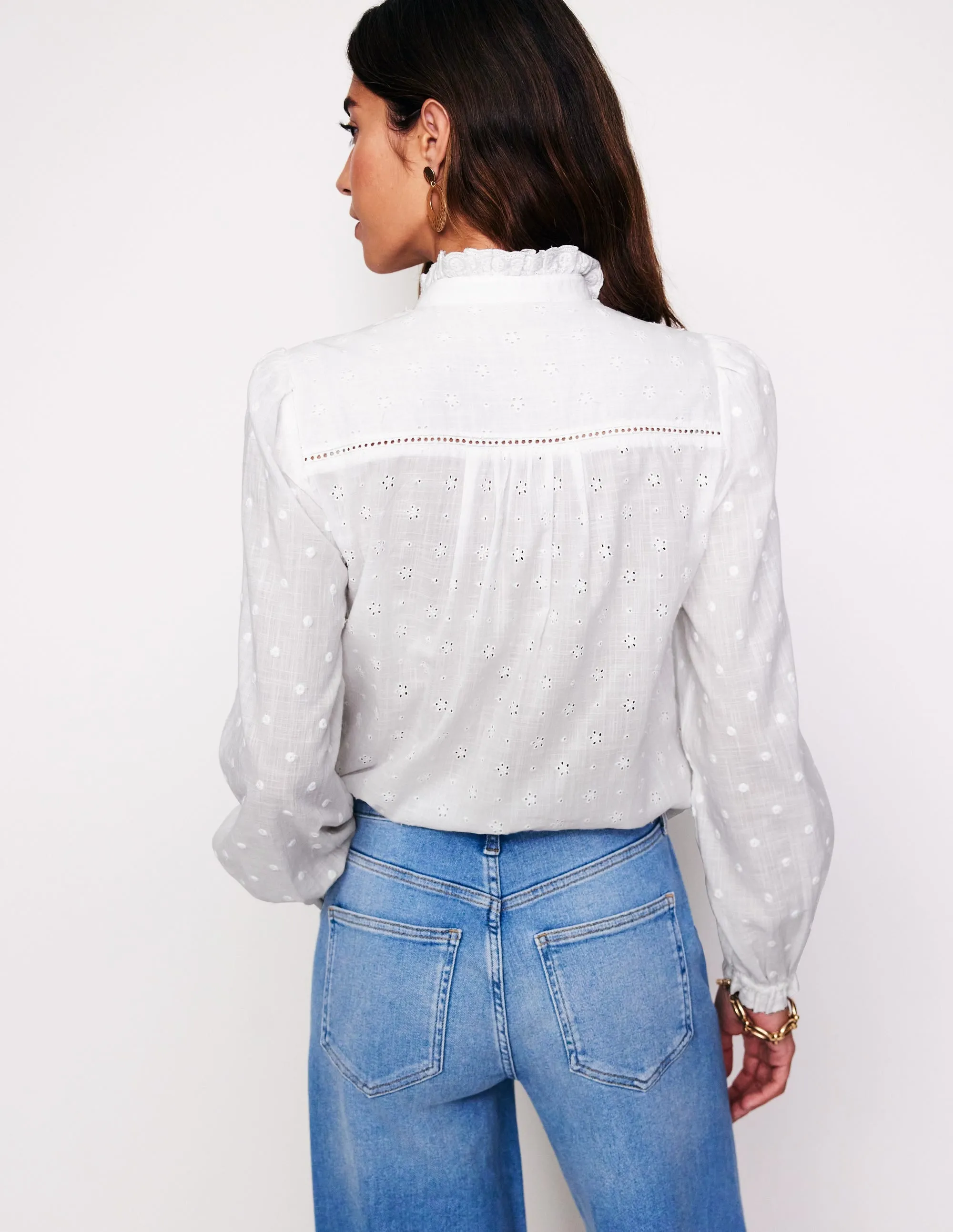 Broderie Detail Blouse-White