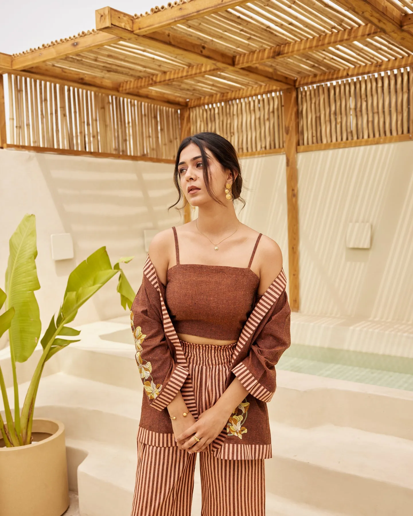 Brown Pinstripe Co Ord Set