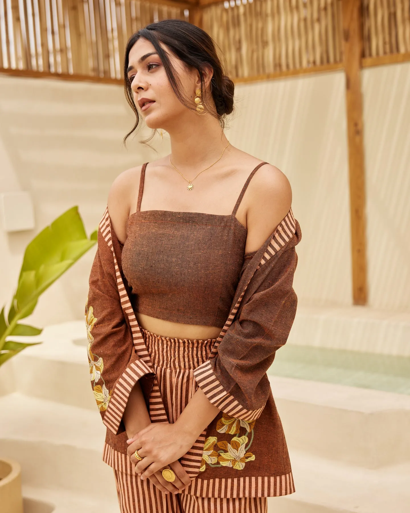 Brown Pinstripe Co Ord Set