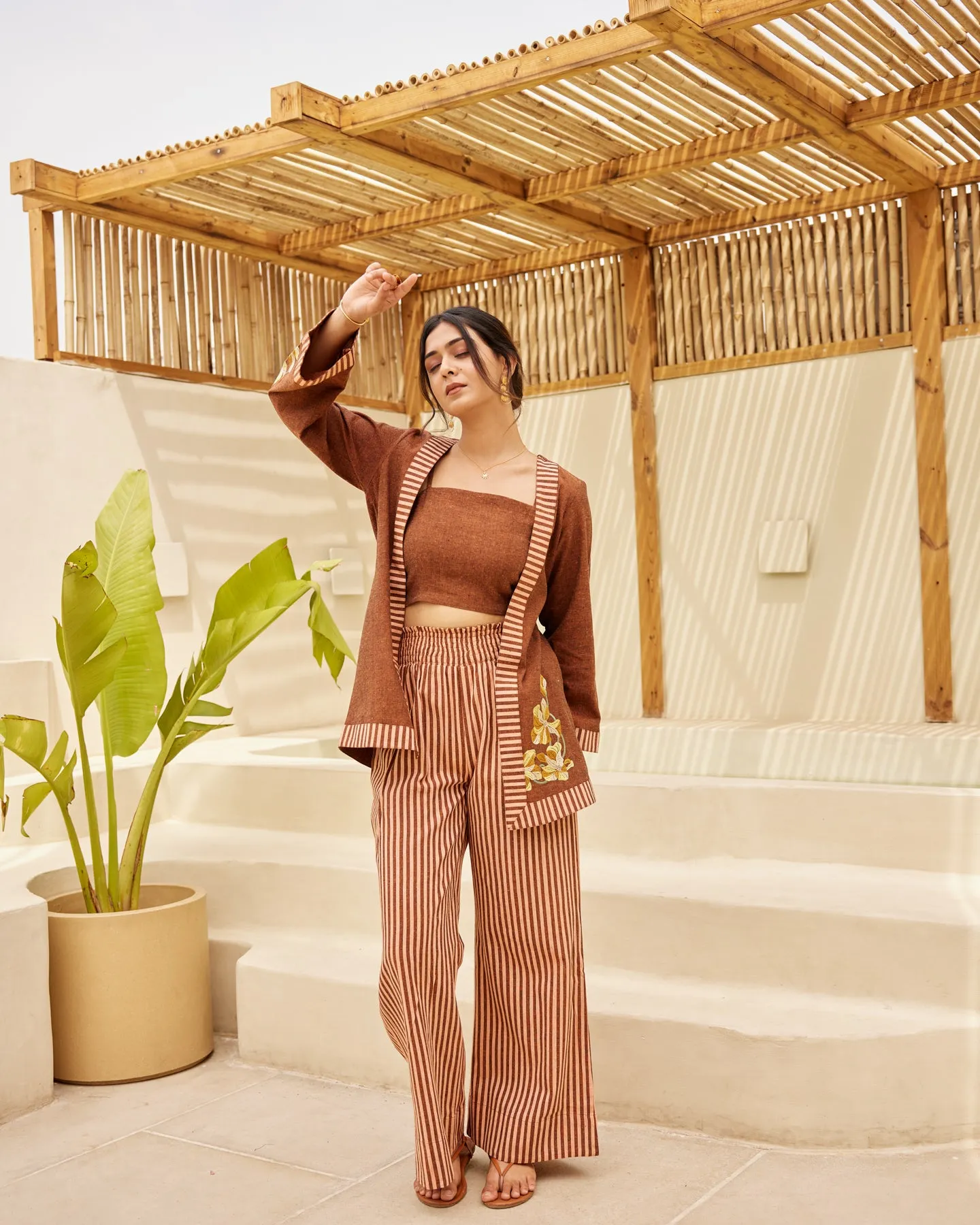 Brown Pinstripe Co Ord Set
