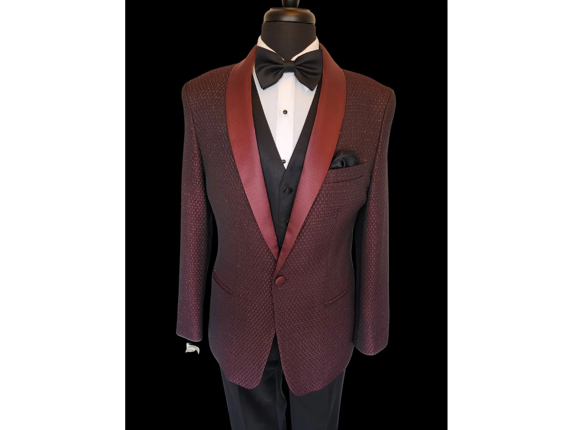 Burgundy Sparkle Diamond Shawl Tuxedo Rental