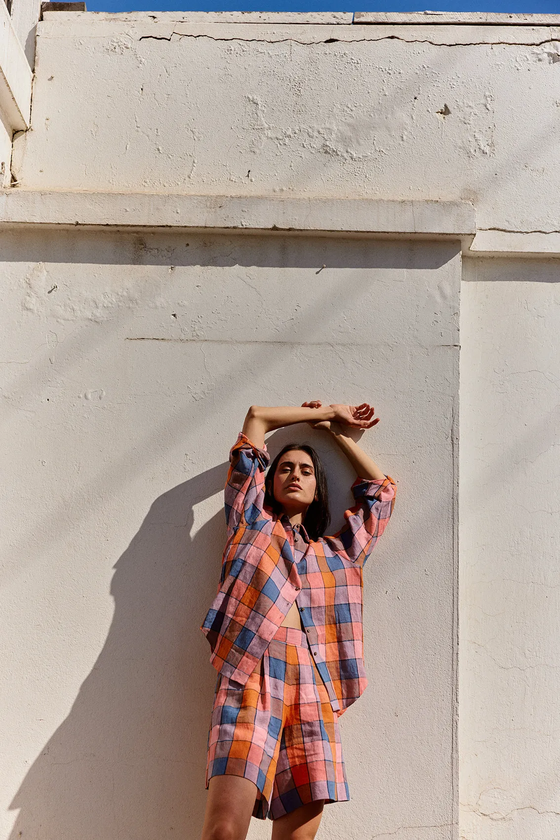 Checked Linen Shorts