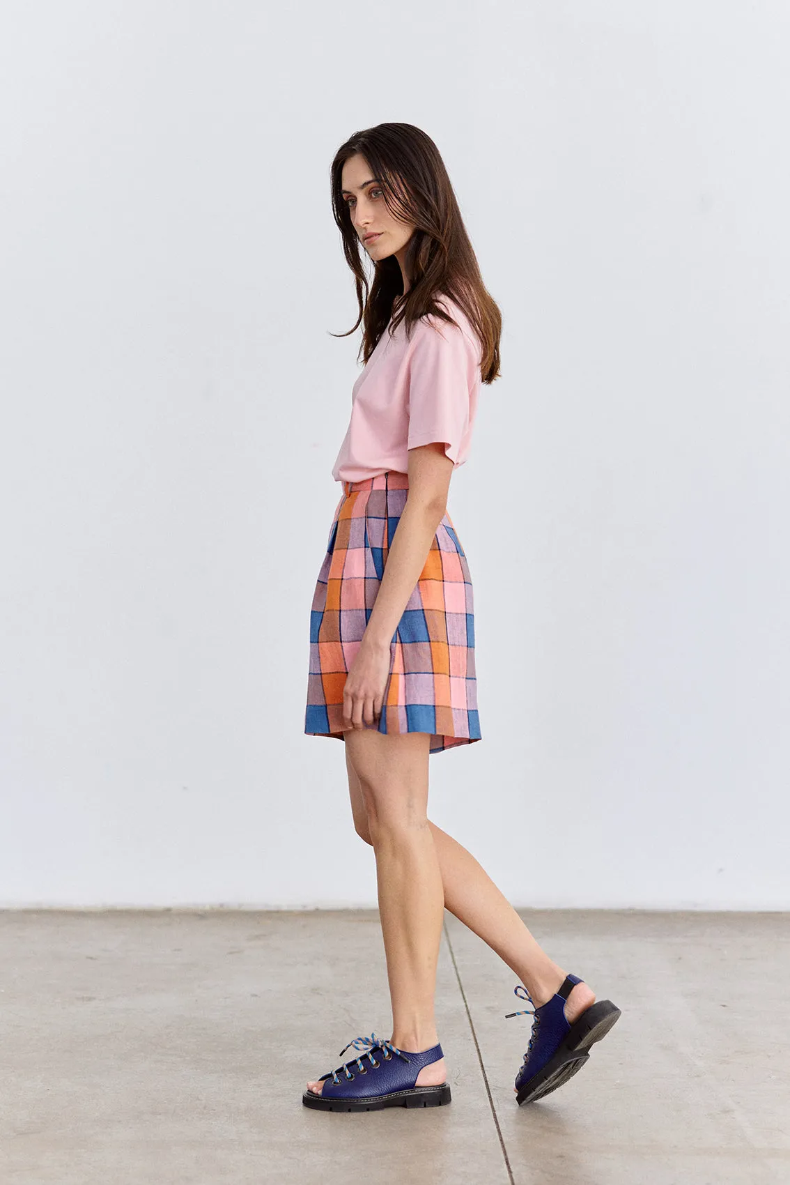 Checked Linen Shorts