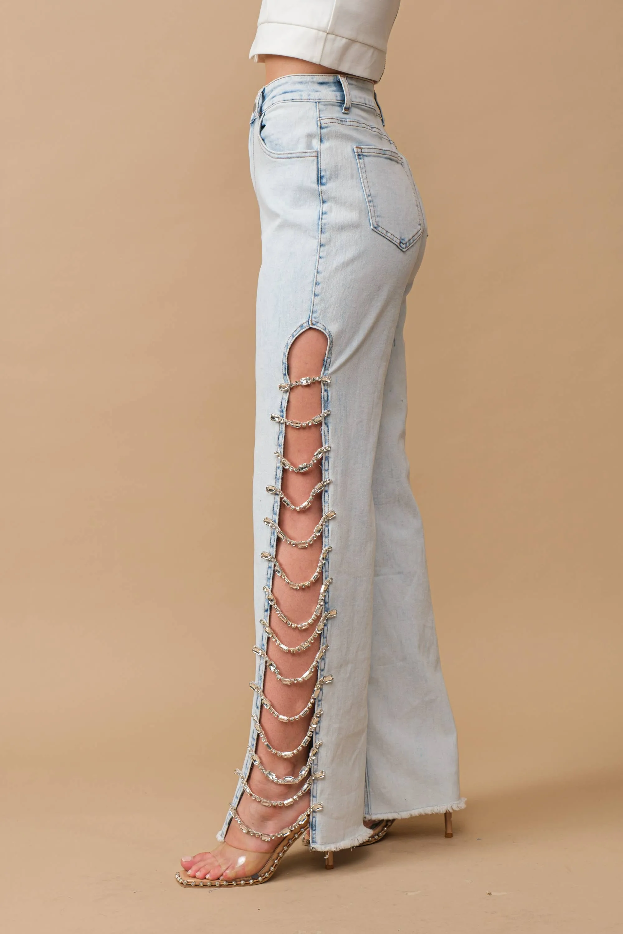 Cut Out At Side w/ Jeweled Jeans
