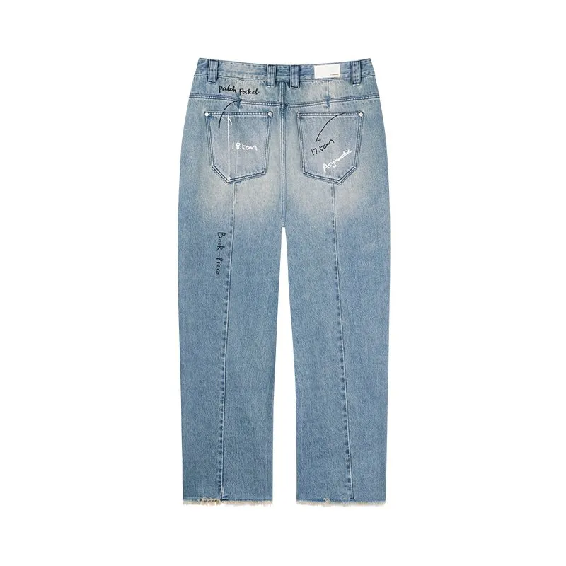 Deconstruct Split Graffiti Denim Jeans In Blue