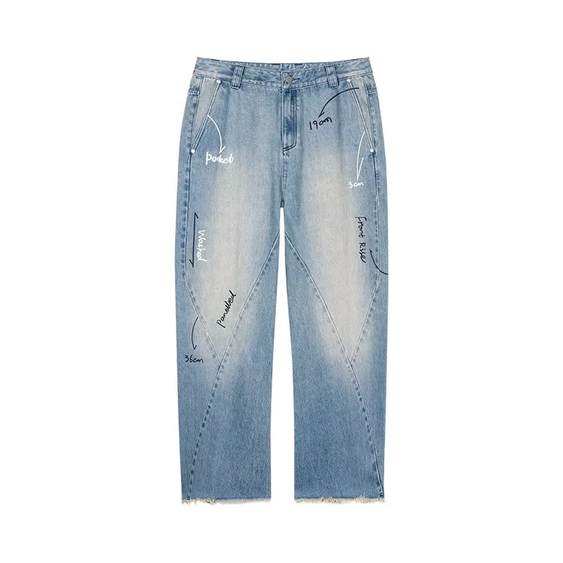 Deconstruct Split Graffiti Denim Jeans In Blue
