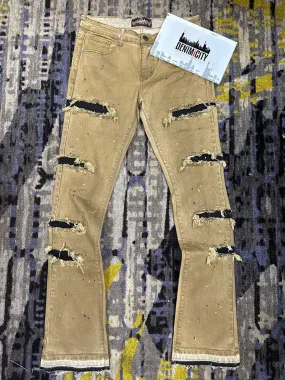 DENIMiCITY Zombie Ripped Gold Mechanic Wash Denim - Black (DNM-K115)