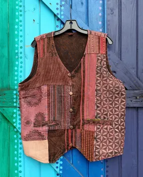 Funky Hippie Men's and Ladies Unisex Patchwork Cotton Button Up Waistcoats - Red