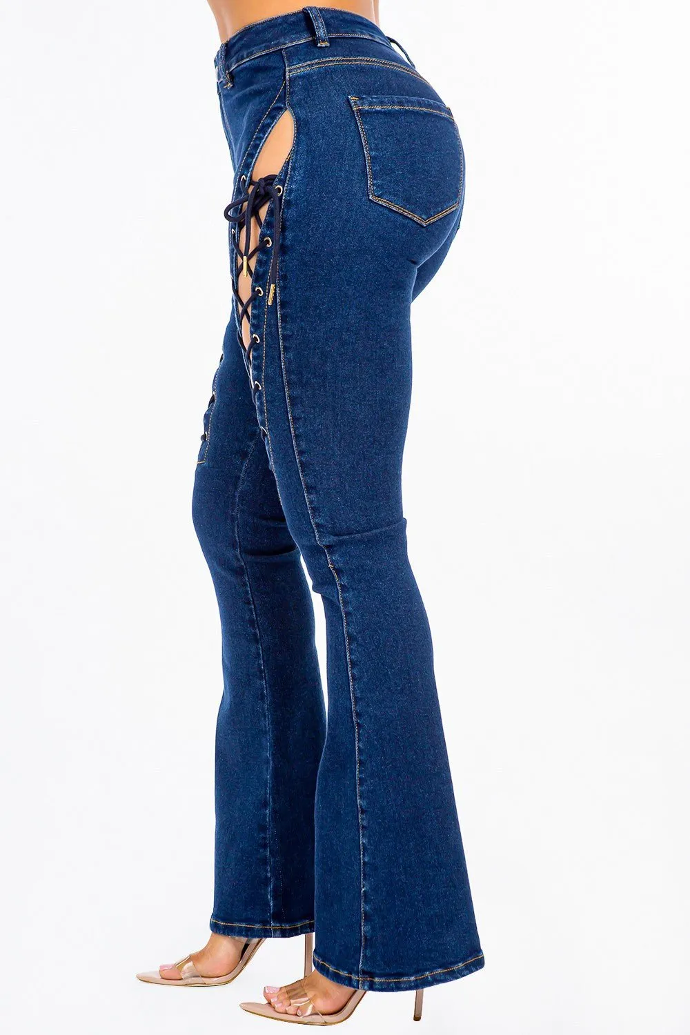 High Rise Lace Up Jeans