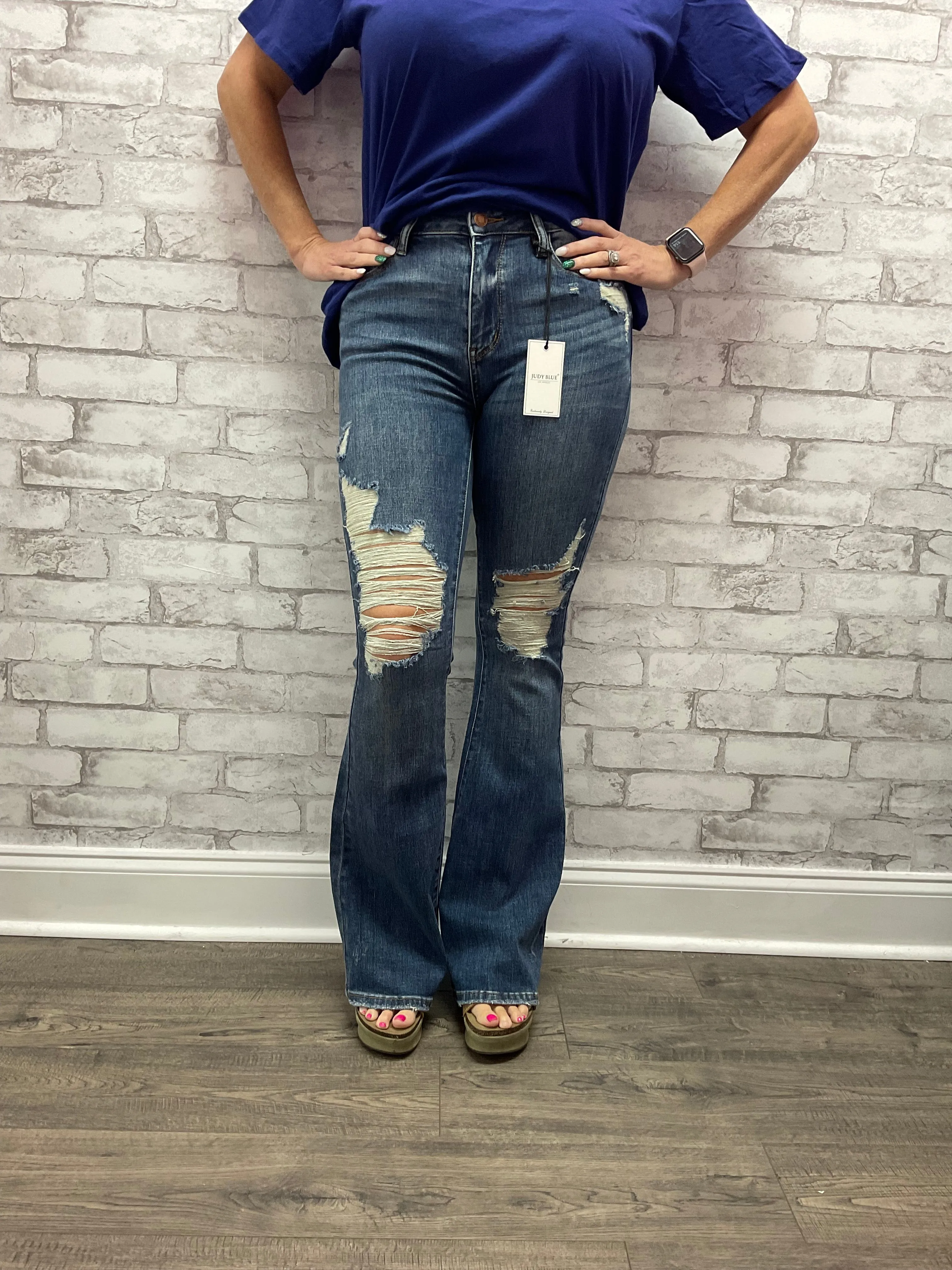 HIGH WAIST TALL KNEE DESTROY FLARE