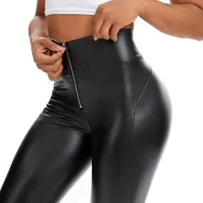 High Waist Zipper Pu Leggings For Women Black Sexy Booty Stretch Pants