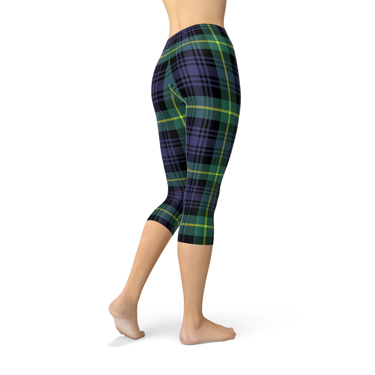 Irish Heritage Emerald and Navy Tartan Capri Leggings for Women