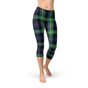 Irish Heritage Emerald and Navy Tartan Capri Leggings for Women