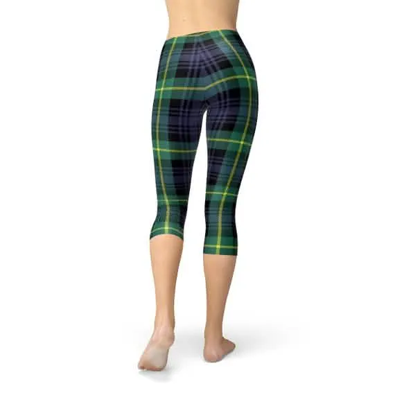 Irish Heritage Emerald and Navy Tartan Capri Leggings for Women