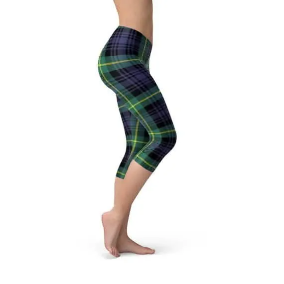 Irish Heritage Emerald and Navy Tartan Capri Leggings for Women