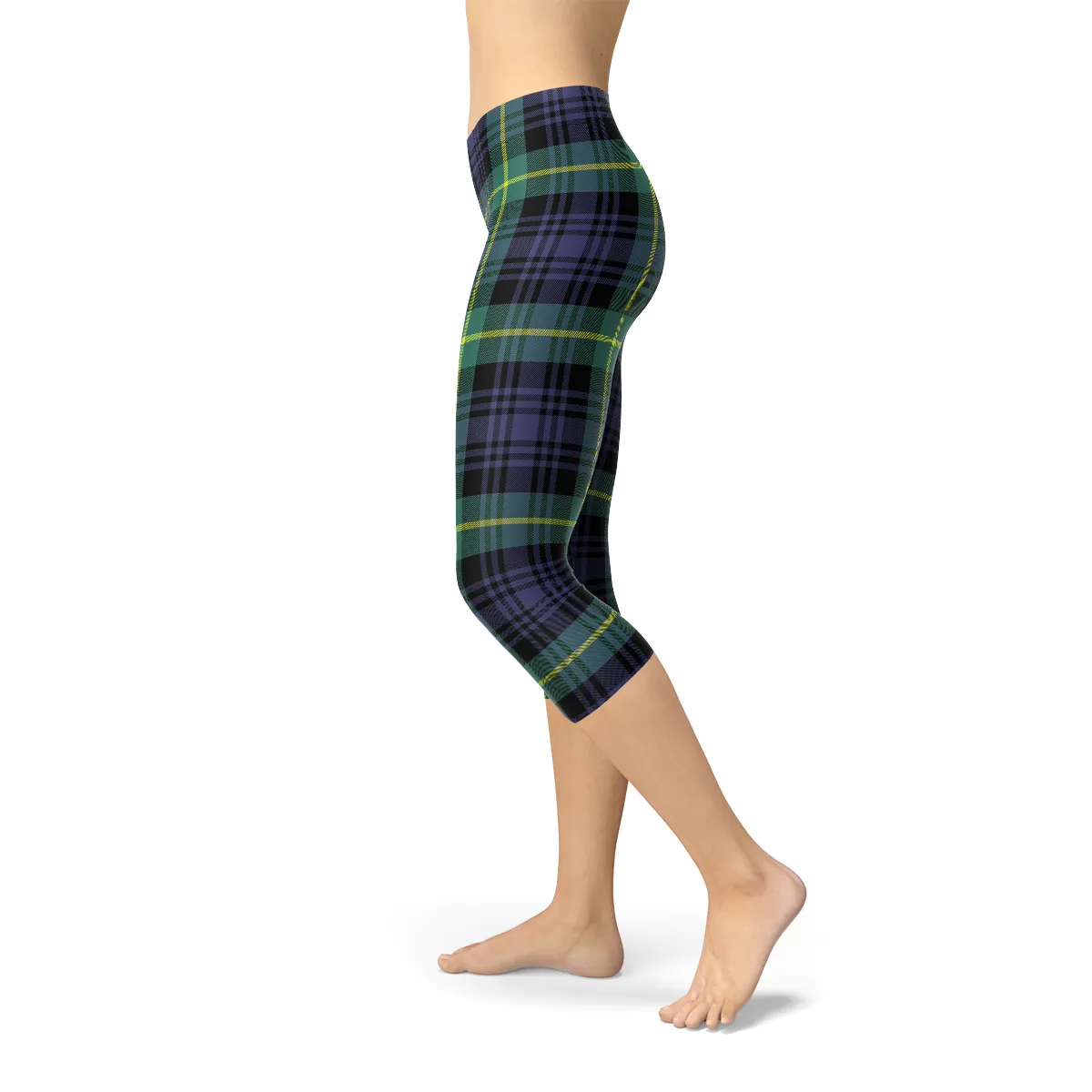 Irish Heritage Emerald and Navy Tartan Capri Leggings for Women