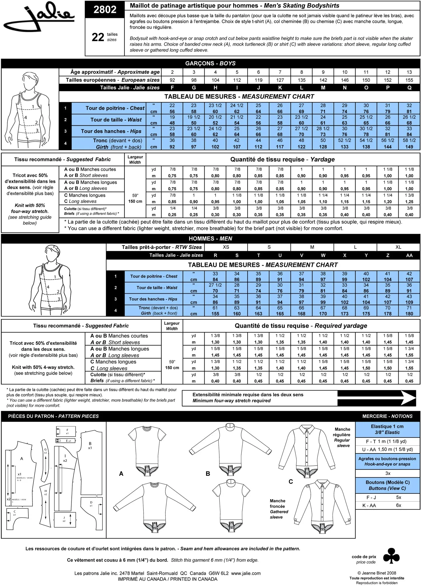 Jalie Pattern 2802 - Men's skating bodyshirts