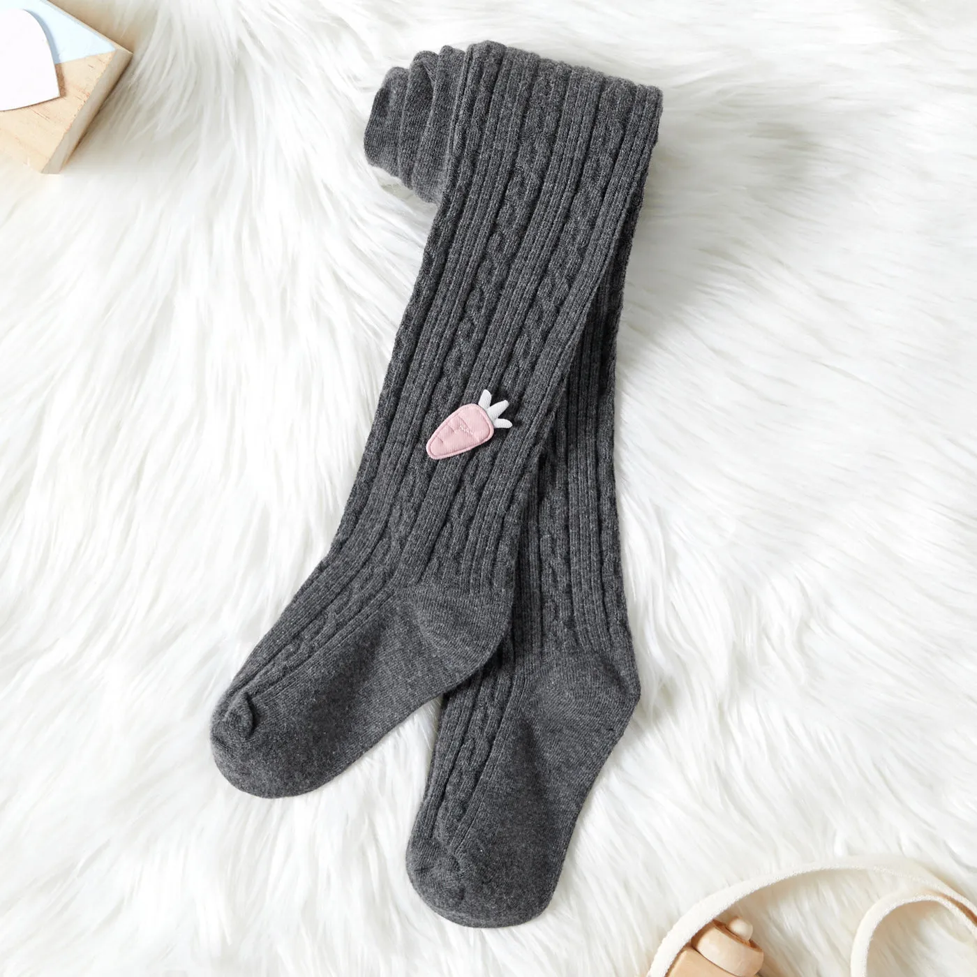 Kid Girl 100% Cotton Carrot Embroidered Knit Footie Leggings