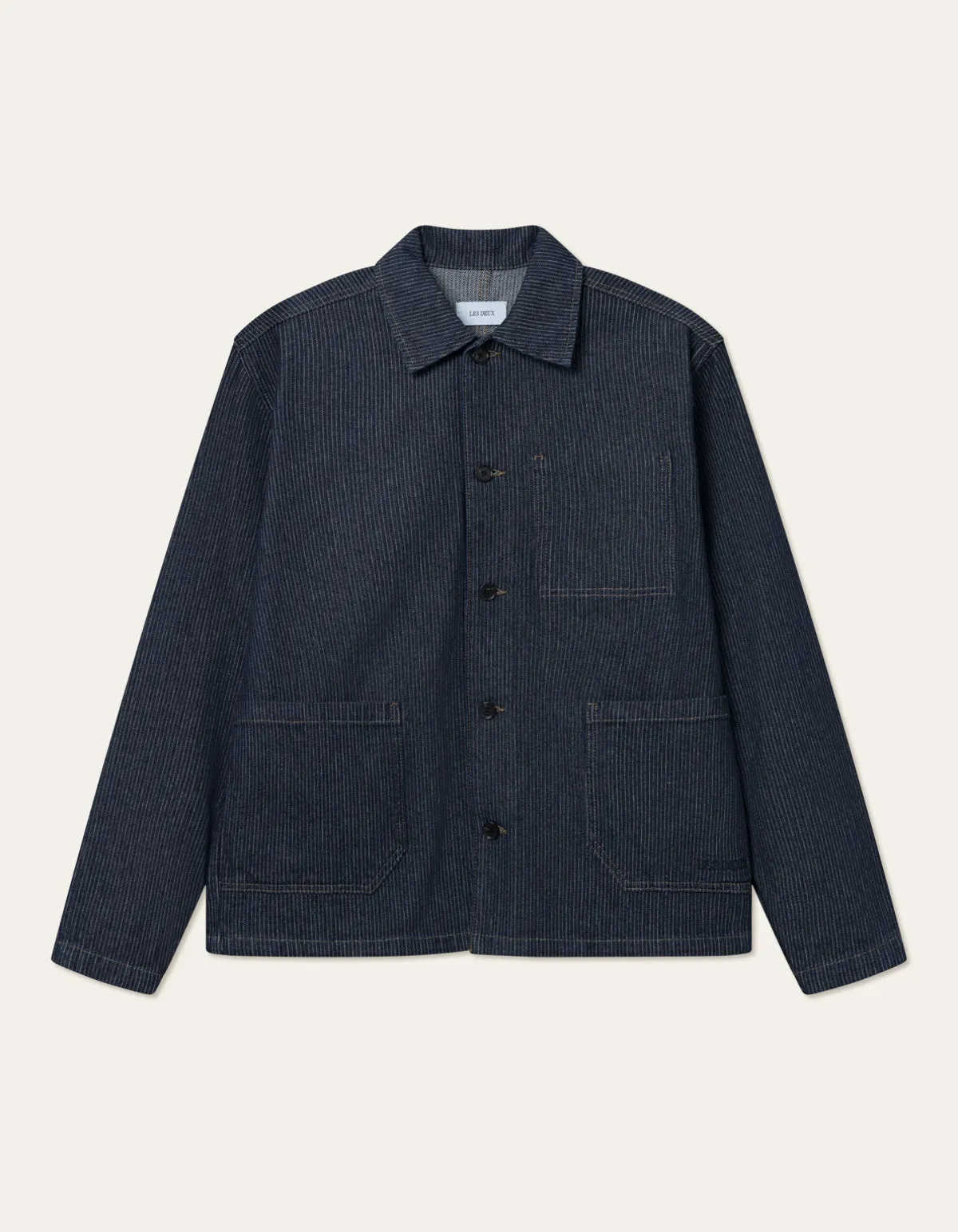 LES DEUX HUGH DENIM STRIPE OVERSHIRT 2.0 - DARK NAVY/WHITE