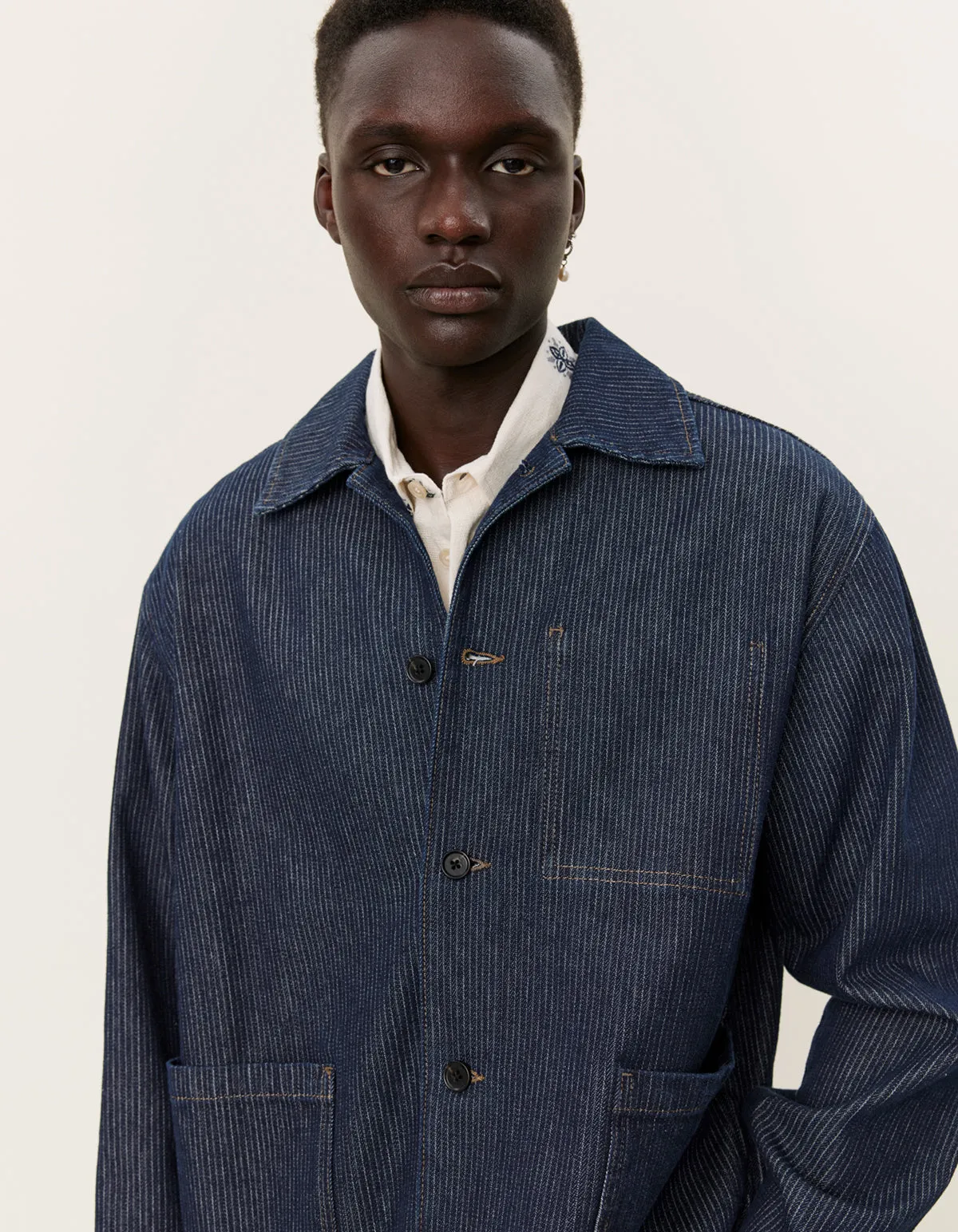LES DEUX HUGH DENIM STRIPE OVERSHIRT 2.0 - DARK NAVY/WHITE