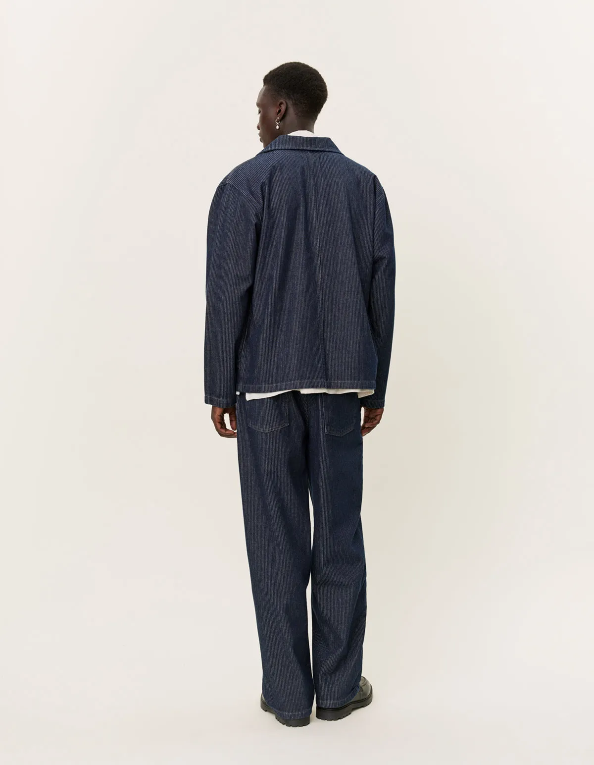 LES DEUX HUGH DENIM STRIPE OVERSHIRT 2.0 - DARK NAVY/WHITE
