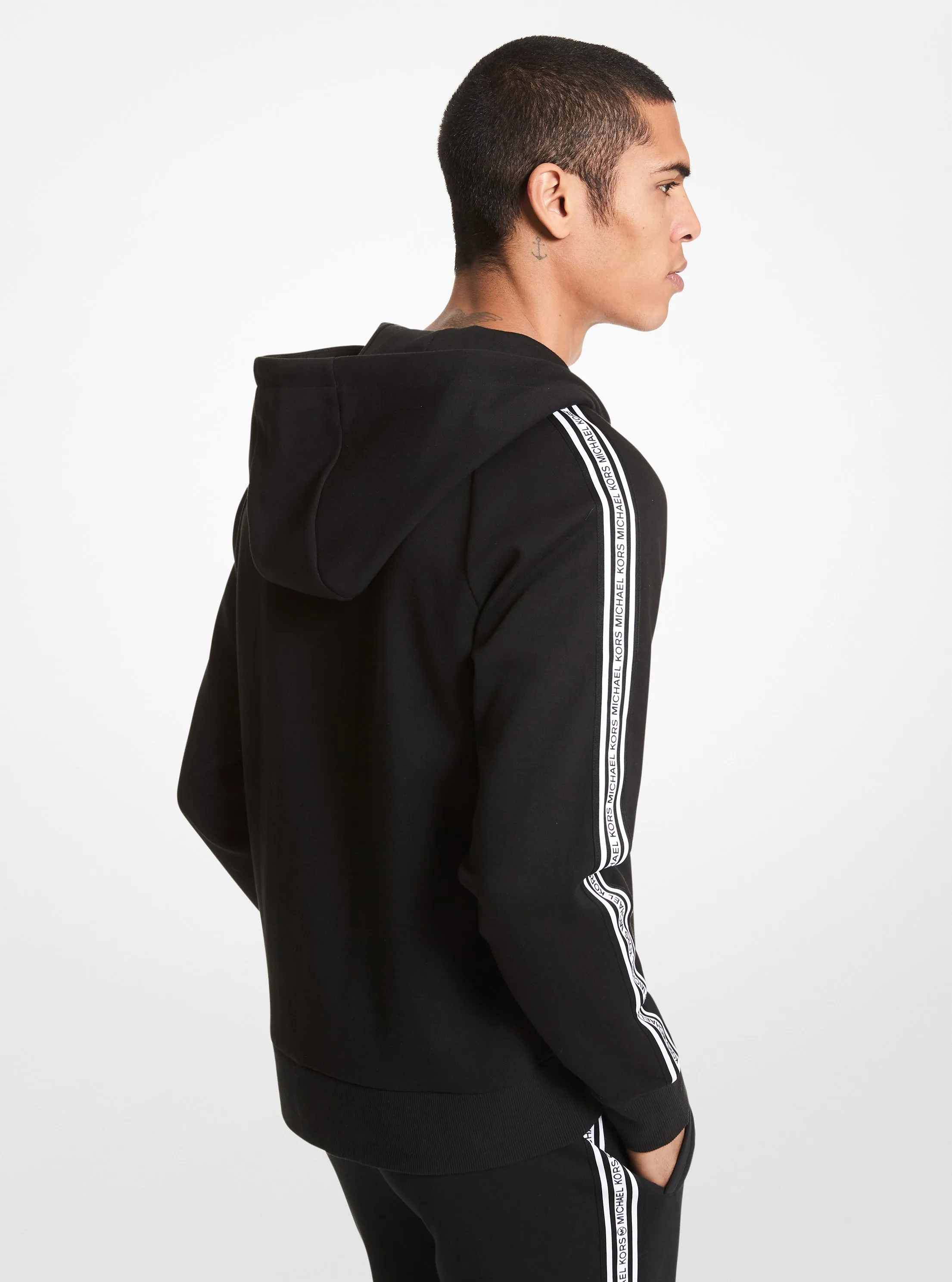 Logo Tape Cotton Blend Zip-Up Hoodie