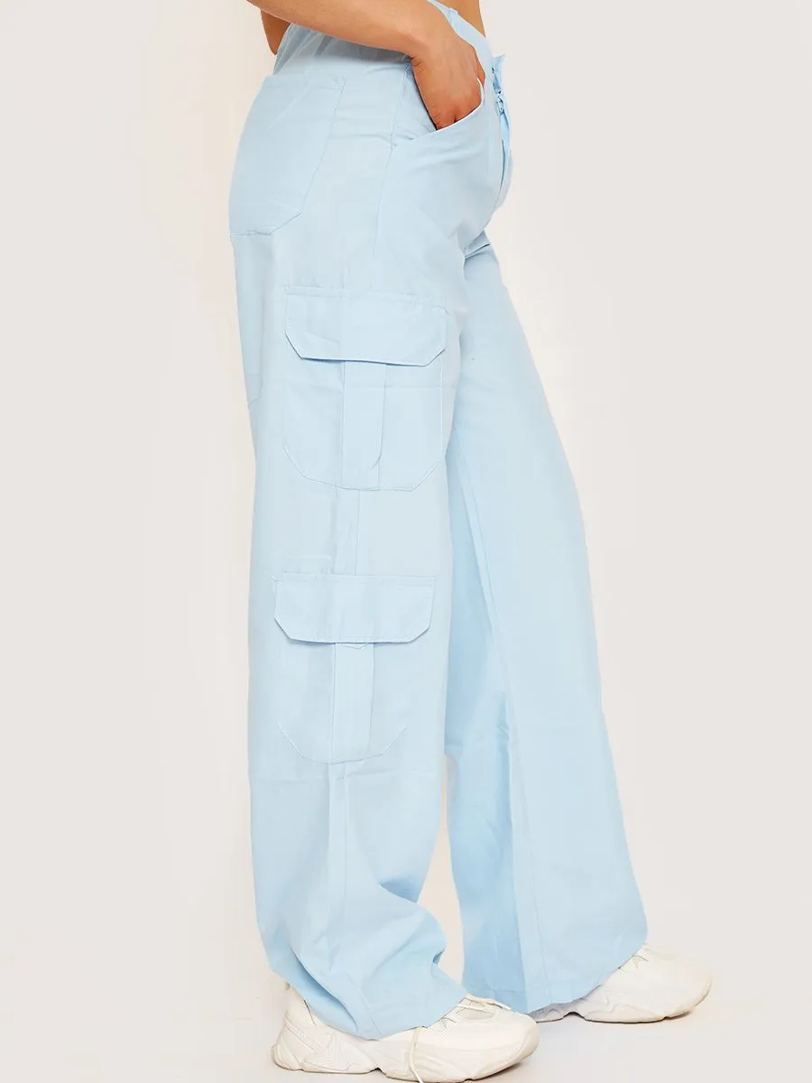 Loren Wide Leg Cargo Trousers In Blue