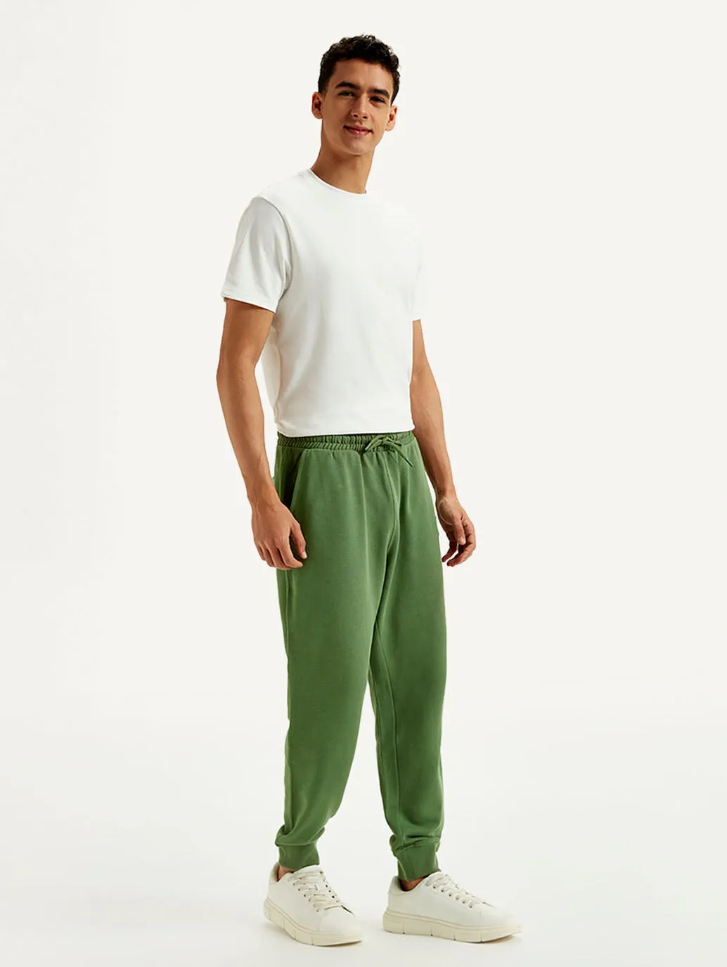 Men's Green Solid Utility Joggers